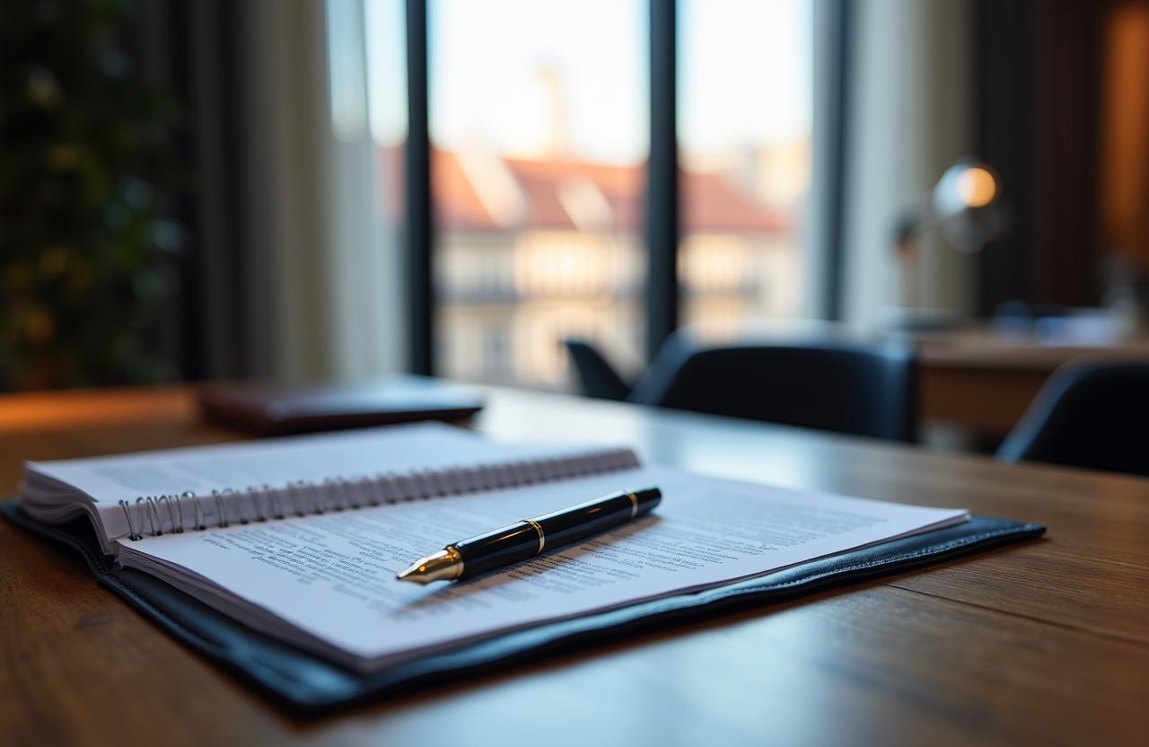 Oficina legal moderna en Madrid con documentos contractuales
